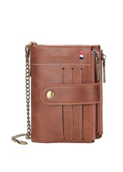 Retro Genuine Leather Men Wallet Fashion Zipper Soft PU Passport Passport Cover Coin Purse Credit Card Holder Short Slim Wallet for Men