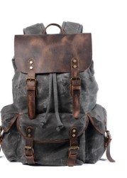 Men's casual genuine leather school bag large capacity canvas travel bag outdoor mountaineering computer bag male backpack