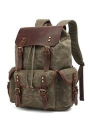 Men's casual genuine leather school bag large capacity canvas travel bag outdoor mountaineering computer bag male backpack
