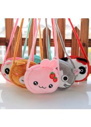 Lovely Children Coin Purse Cartoon Plush Messenger Bags Cute Animal Panda Cat Rabbit Fluffy Kid Kindergarten Cross Body Bag