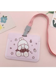 New Women Card Holder Lanyard ID Badge Card Holders Girls Cute Bear Bank Certificate Photocard Name Card Cover Female