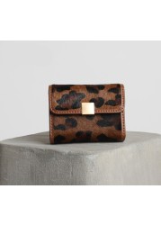 AIMIYOUNG - Women's Horse Fur Wallet, Small Wallet, Leopard Leather, Card Holder, Brown, Red