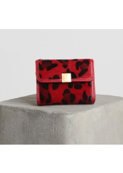 AIMIYOUNG - Women's Horse Fur Wallet, Small Wallet, Leopard Leather, Card Holder, Brown, Red