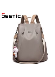 SEETIC Waterproof Oxford Women Backpack Anti-theft Ladies Travel Bag Solid Color Backpack Female Multifunctional Shoulder Bags