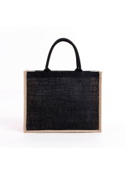 Unisex Reusable Burlap Shopping Bag Eco-Friendly Grocery Bag Large Capacity Beach Vacation Picnic Bag