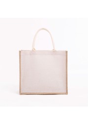 Unisex Reusable Burlap Shopping Bag Eco-Friendly Grocery Bag Large Capacity Beach Vacation Picnic Bag