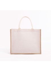 Unisex Reusable Burlap Shopping Bag Eco-Friendly Grocery Bag Large Capacity Beach Vacation Picnic Bag