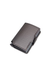 DIENQI - Carbon Fiber Leather Anti RFID Wallet For Men Women Slim Mini Wallet Card Holder