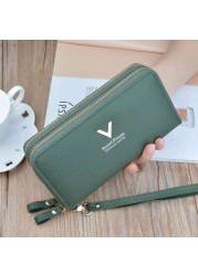 Long Wallet Double Zipper Crown Embroidery Thread Wallet Women Multi Cards Fashion Wild Mobile Phone Bag Wallets 785