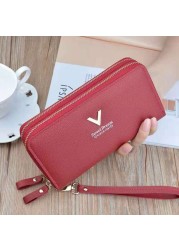 Long Wallet Double Zipper Crown Embroidery Thread Wallet Women Multi Cards Fashion Wild Mobile Phone Bag Wallets 785