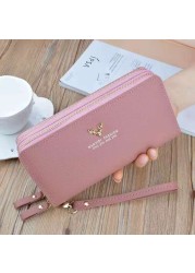 Long Wallet Double Zipper Crown Embroidery Thread Wallet Women Multi Cards Fashion Wild Mobile Phone Bag Wallets 785