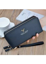 Long Wallet Double Zipper Crown Embroidery Thread Wallet Women Multi Cards Fashion Wild Mobile Phone Bag Wallets 785