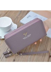 Long Wallet Double Zipper Crown Embroidery Thread Wallet Women Multi Cards Fashion Wild Mobile Phone Bag Wallets 785