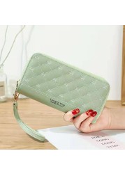 Long Wallet Double Zipper Crown Embroidery Thread Wallet Women Multi Cards Fashion Wild Mobile Phone Bag Wallets 785