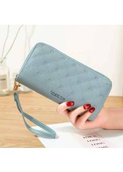 Long Wallet Double Zipper Crown Embroidery Thread Wallet Women Multi Cards Fashion Wild Mobile Phone Bag Wallets 785