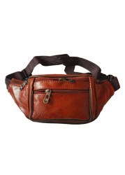 Portable Men Leather Waist Bag Multi Pockets Storage Fanny Pack Bag