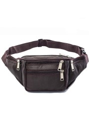 Portable Men Leather Waist Bag Multi Pockets Storage Fanny Pack Bag