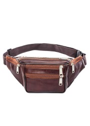 Portable Men Leather Waist Bag Multi Pockets Storage Fanny Pack Bag