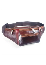 Portable Men Leather Waist Bag Multi Pockets Storage Fanny Pack Bag