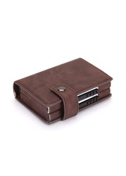 Double Box Rfid Credit Card Holder Aluminum ID Card Holder Business Card Holder Fashion Wallet Metal Leather Visit Pocket