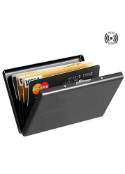 Fashion Aluminum Magnetic Card Holders Women Men Metal Cowhide RFID Credit Card Business Card Holders Organizer Wallet Purse