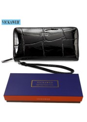 Free gift women leather wallets female wrist purse ladies long zipper clutch fashion patent coin pocket