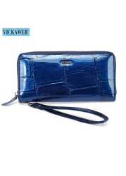 Free gift women leather wallets female wrist purse ladies long zipper clutch fashion patent coin pocket