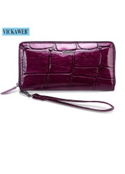 Free gift women leather wallets female wrist purse ladies long zipper clutch fashion patent coin pocket