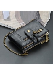 High Quality Men's Wallet PU Leather Short Male Wallet Multi-Card Male Wallet Zipper Pouch Retro Three Fold Chain Money Bag