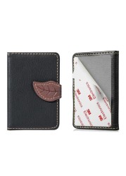 Creative PU Leather Phone Wallet Case Women Men Credit Card Holder Pocket Sticker 3M Adhesive Fashion Card Holder Mobile Phone Card Holder