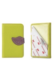 Creative PU Leather Phone Wallet Case Women Men Credit Card Holder Pocket Sticker 3M Adhesive Fashion Card Holder Mobile Phone Card Holder