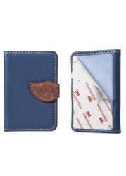 Creative PU Leather Phone Wallet Case Women Men Credit Card Holder Pocket Sticker 3M Adhesive Fashion Card Holder Mobile Phone Card Holder