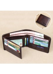 Men's Rfid Blocking Genuine Leather Bifold Wallet Vintage Slim Short Multifunctional Large Capacity Cowhide Wallet Money Clip