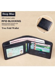 Men's Rfid Blocking Genuine Leather Bifold Wallet Vintage Slim Short Multifunctional Large Capacity Cowhide Wallet Money Clip