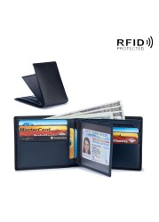 Rfid - Genuine Leather Carbon Fiber Wallet for Men, Genuine Leather Men Wallet with Card Holder, Small Wallet, Black Wallet