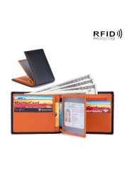 Rfid - Genuine Leather Carbon Fiber Wallet for Men, Genuine Leather Men Wallet with Card Holder, Small Wallet, Black Wallet