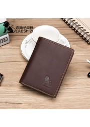 LAOSHIZI LUOSEN Leather Men's wallet anti-theft brush fashion first layer leather change clip double large note Wallet