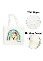 Best Teacher Ever Rainbow Women Canvas Shopping Bag Teacher Life Reusable Aesthetic Eco Tote Shoulder Bags Storage Travel Gift Bag