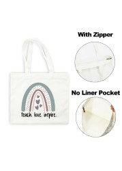 Best Teacher Ever Rainbow Women Canvas Shopping Bag Teacher Life Reusable Aesthetic Eco Tote Shoulder Bags Storage Travel Gift Bag