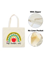 Best Teacher Ever Rainbow Women Canvas Shopping Bag Teacher Life Reusable Aesthetic Eco Tote Shoulder Bags Storage Travel Gift Bag