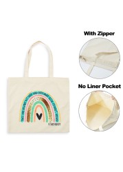 Best Teacher Ever Rainbow Women Canvas Shopping Bag Teacher Life Reusable Aesthetic Eco Tote Shoulder Bags Storage Travel Gift Bag