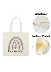 Best Teacher Ever Rainbow Women Canvas Shopping Bag Teacher Life Reusable Aesthetic Eco Tote Shoulder Bags Storage Travel Gift Bag