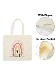 Best Teacher Ever Rainbow Women Canvas Shopping Bag Teacher Life Reusable Aesthetic Eco Tote Shoulder Bags Storage Travel Gift Bag