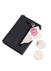 DIENQI RFID Carbon Fiber Leather Men Wallets Card Holder Money Bags Male Purses Slim Thin Small Wallet Black Walet for Men Gifts