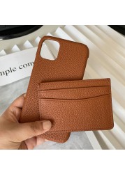 New Custom Gift Set Genuine Pebbled Leather Mobile Phone Case for 12 13 Pro Max Matched Circle/Heart Key Chain Card Holder