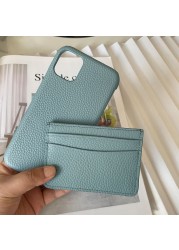 New Custom Gift Set Genuine Pebbled Leather Mobile Phone Case for 12 13 Pro Max Matched Circle/Heart Key Chain Card Holder