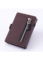 DIENQI - Men's Rfid Carbon Fiber Leather Card Holder Metal Card Holder Simple Steel Pocket Wallet