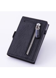 DIENQI - Men's Rfid Carbon Fiber Leather Card Holder Metal Card Holder Simple Steel Pocket Wallet