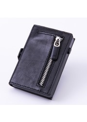 DIENQI - Men's Rfid Carbon Fiber Leather Card Holder Metal Card Holder Simple Steel Pocket Wallet