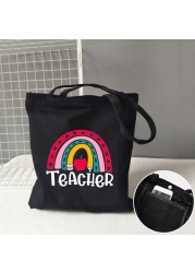 Teacher life rainbow small cotton bag teacher canvas bag graduation gifts tote big teachers appreciation or year-end gift